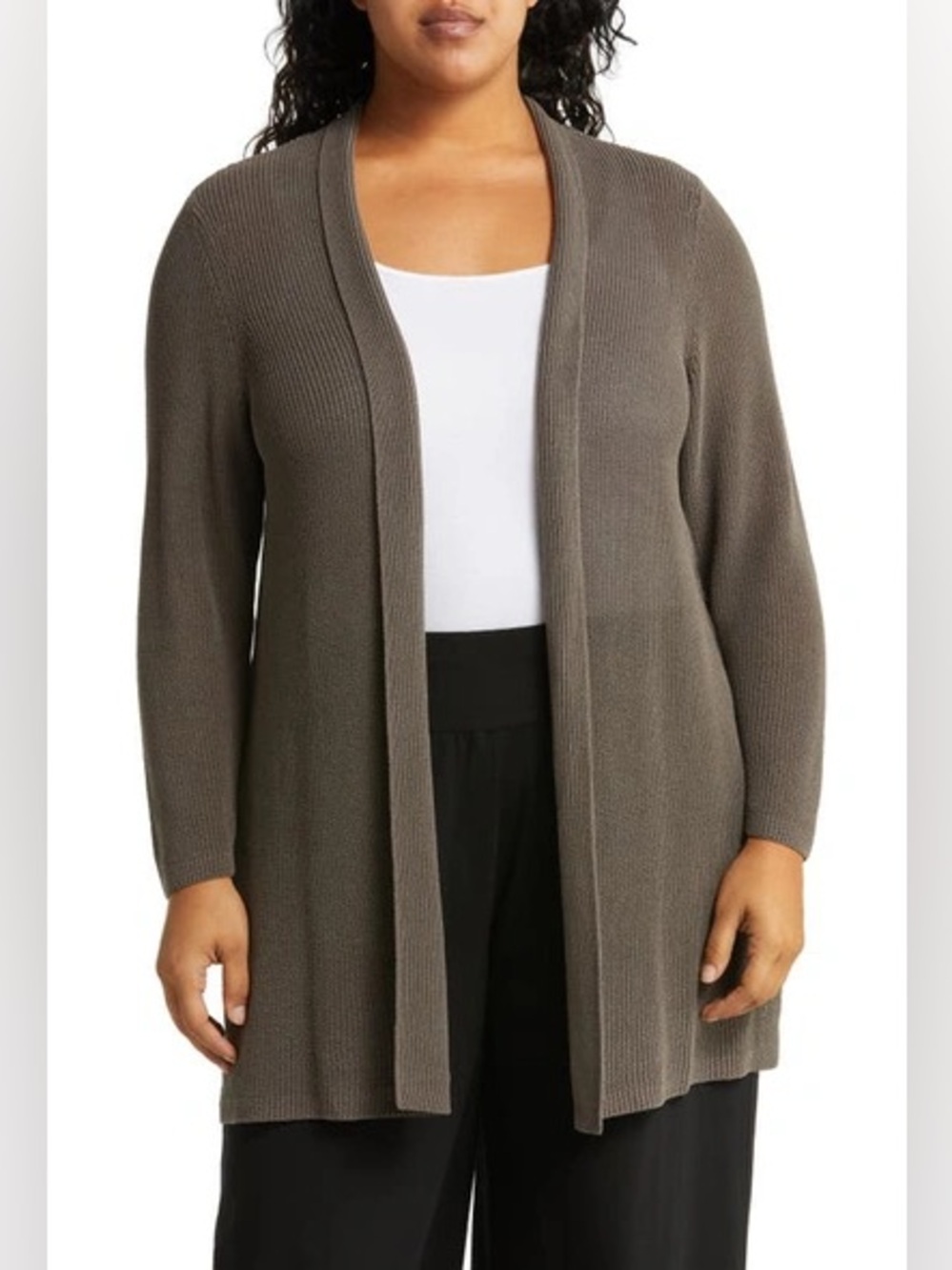 Eileen Fisher Straight Long Organic Cotton & Silk Cardigan In Rye size M